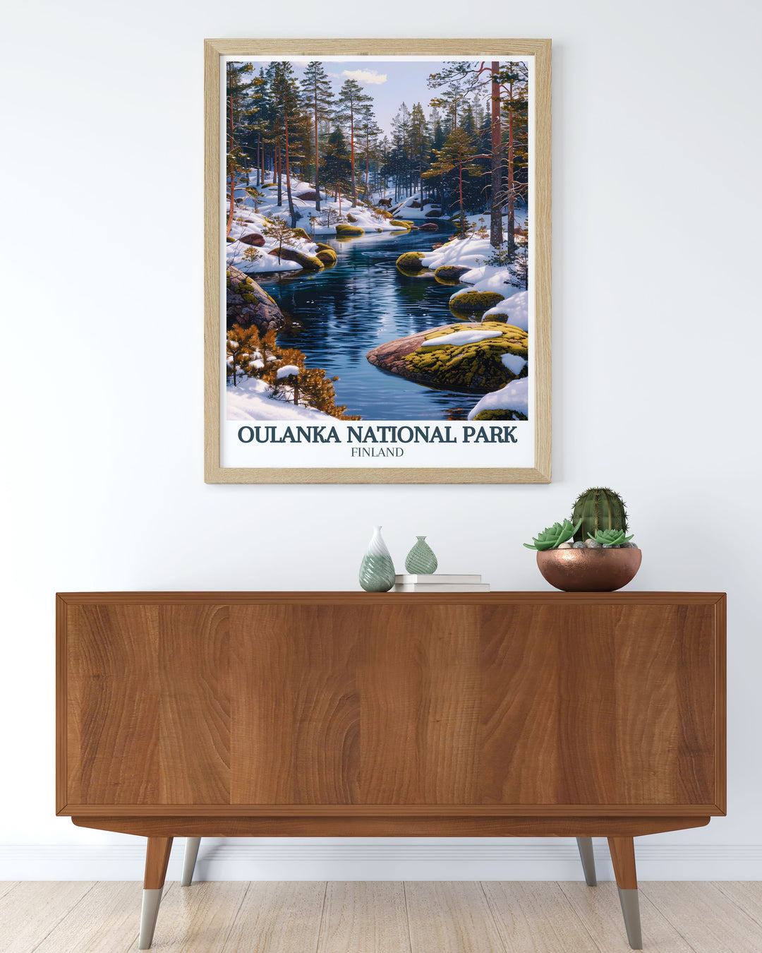 Immerse yourself in the enchanting scenery of Oulanka River and Kiutakongas Rapids. This art print highlights the dynamic flow of the rapids and the tranquil beauty of the surrounding forest. A perfect addition to any space, bringing a touch of Finnish nature indoors.