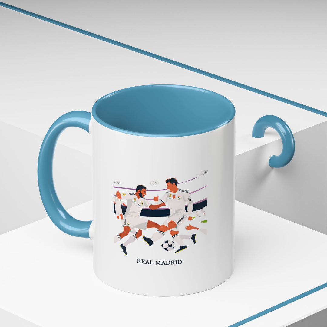 Show your love for Real Madrid with this beautiful mug, featuring dynamic team artwork. Ideal for enjoying hot drinks, it’s both stylish and durable. A perfect gift for any football fan who supports Real Madrid.