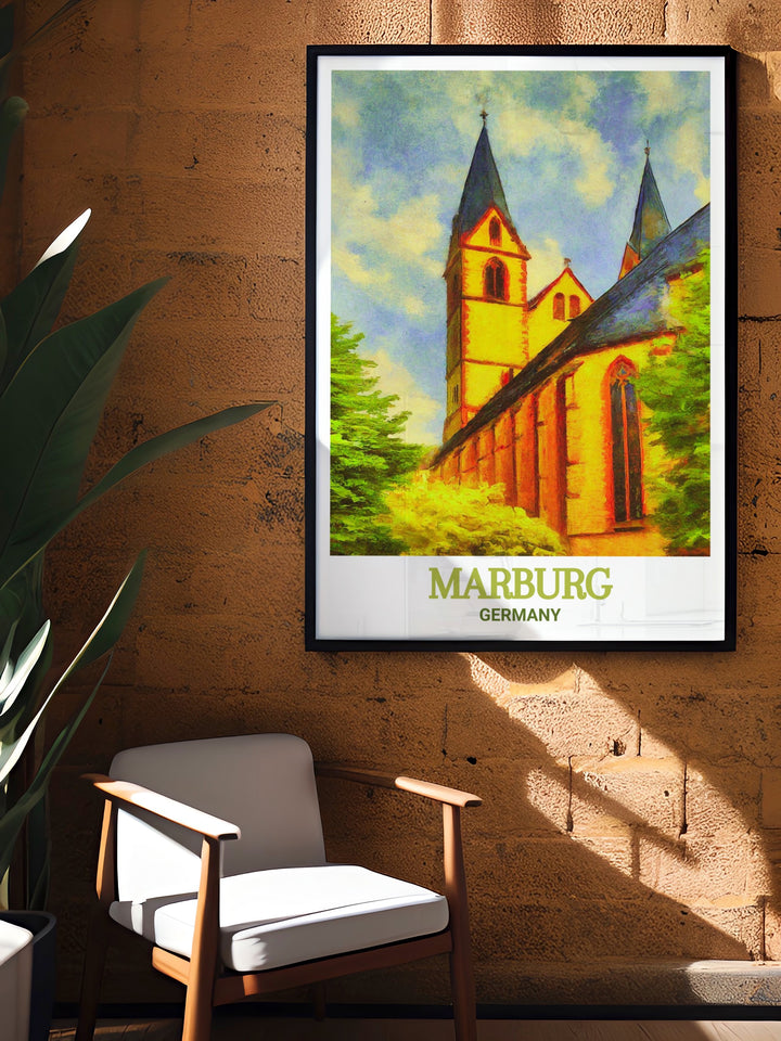 Admire the intricate details of St. Elizabeths Church in Marburg with this stunning canvas art. The print highlights the Gothic design and spiritual importance of the church, making it an excellent choice for enhancing your living space. Perfect for those who appreciate German history and religious architecture