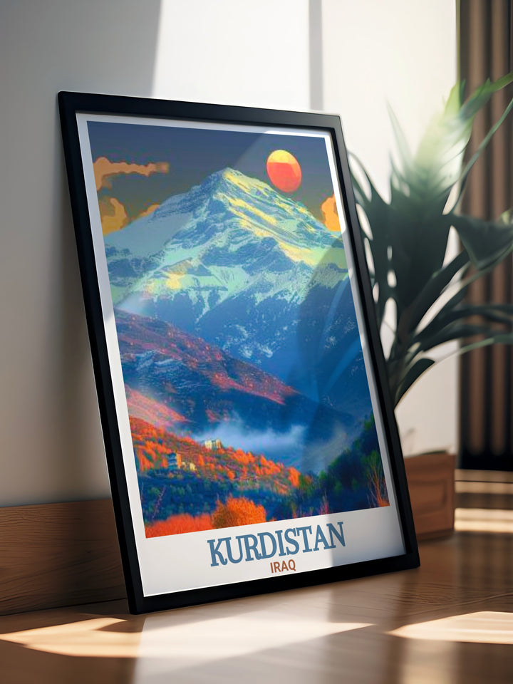 Bring the grandeur of Mount Halgurd into your living space with this stunning black and white Kurdistan wall art. This travel print is perfect for nature lovers and those who cherish the beauty of Iraqs landscapes.