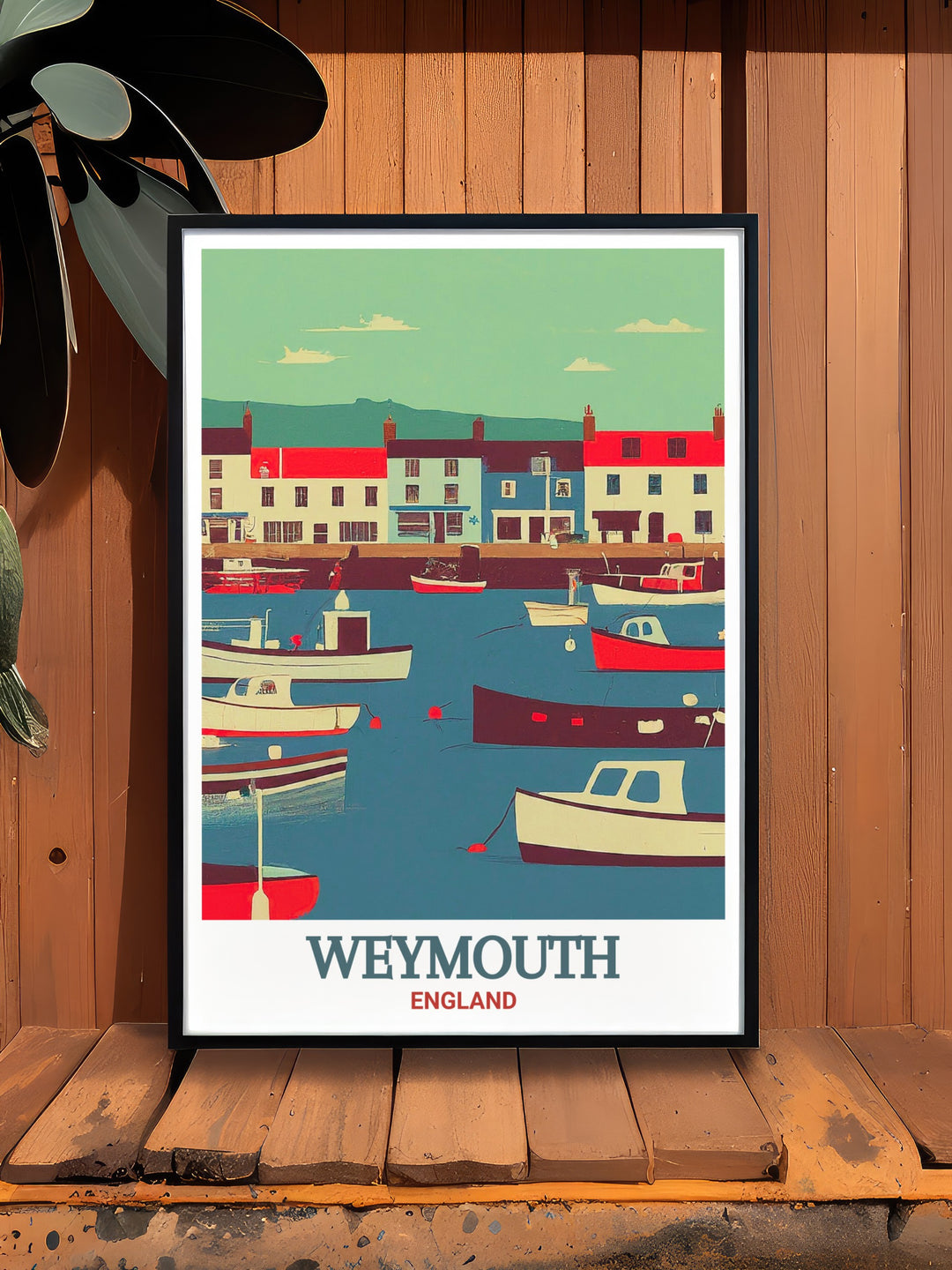 Travel poster of Weymouth Harbour showcasing its vibrant atmosphere and picturesque waterfront. This artwork highlights the beauty of this popular seaside destination, making it an ideal addition to any travel art collection.