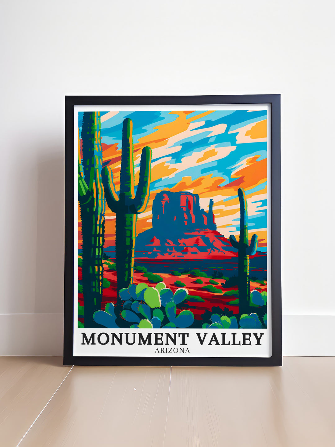 Elevate your home decor with Merrick Butte and Saguaro Cactus modern art featuring stunning details of Monument Valley and Arizonas natural landscape perfect for creating a focal point in your home.