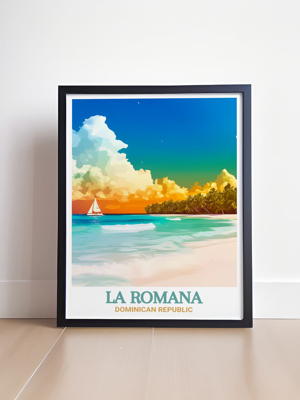 Bayahibe Beachs tranquil beauty shines through in this detailed travel print, capturing the serene waters and white sands of La Romana. Perfect for anyone seeking to bring a touch of Caribbean paradise into their home.