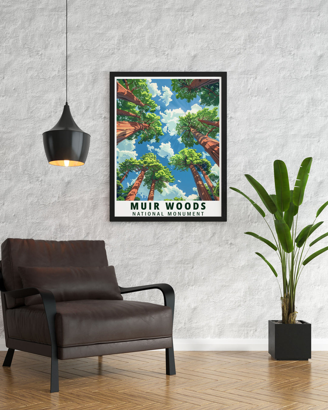 Stunning Redwood modern art print showcasing the serene beauty of Muir Woods National Monument a perfect addition to your living room decor or as a thoughtful gift for any special occasion