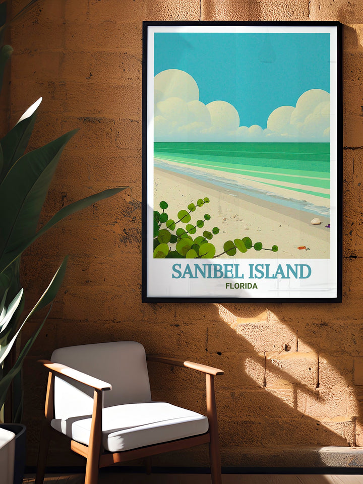 Framed art print depicting the calm waters and unspoiled sands of Bowmans Beach, Sanibel Island. A beautiful way to celebrate the natural beauty of Florida in your home decor.