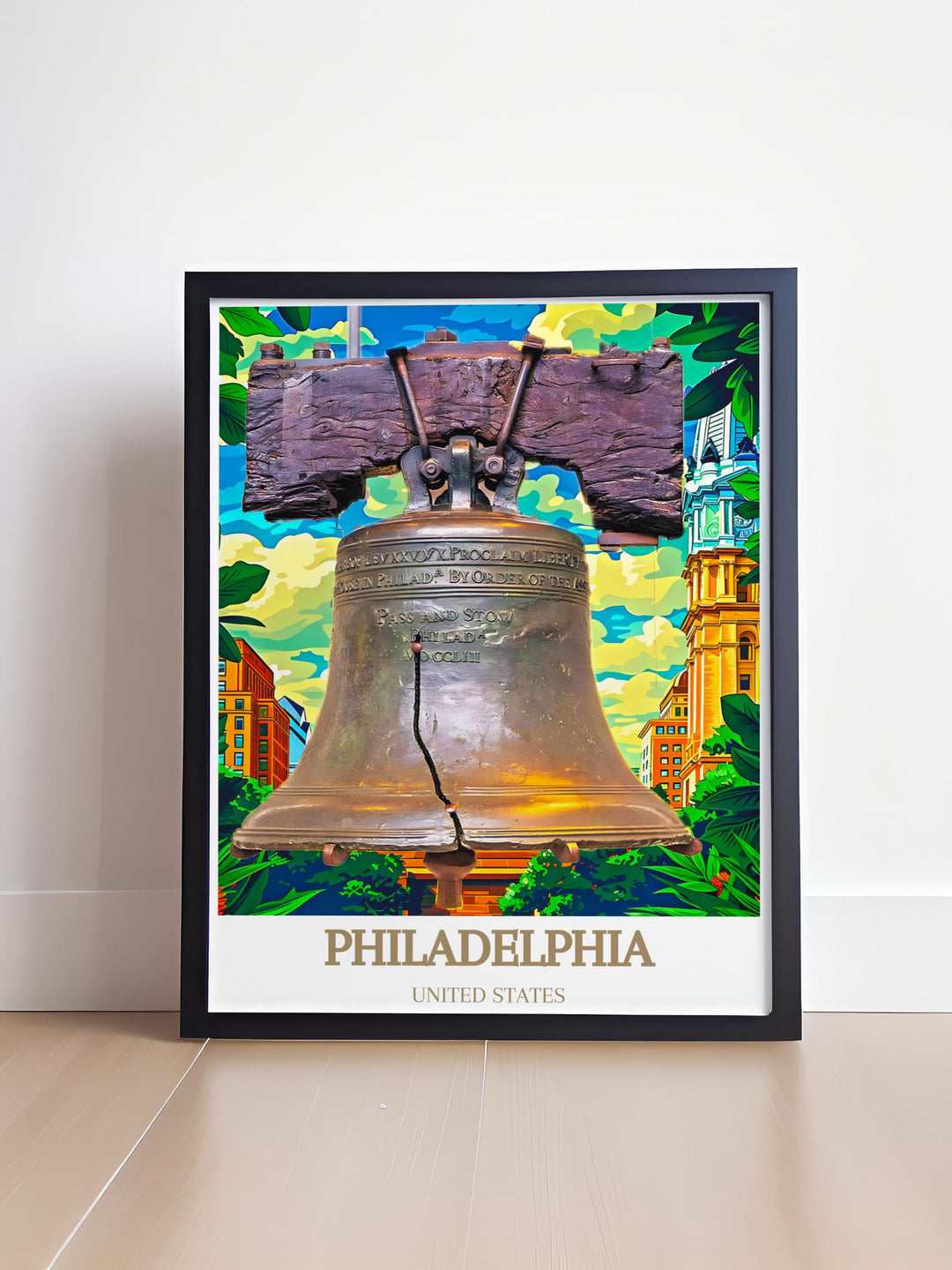 Stunning Liberty Bell print capturing the historic charm of Philadelphia perfect for elegant home decor