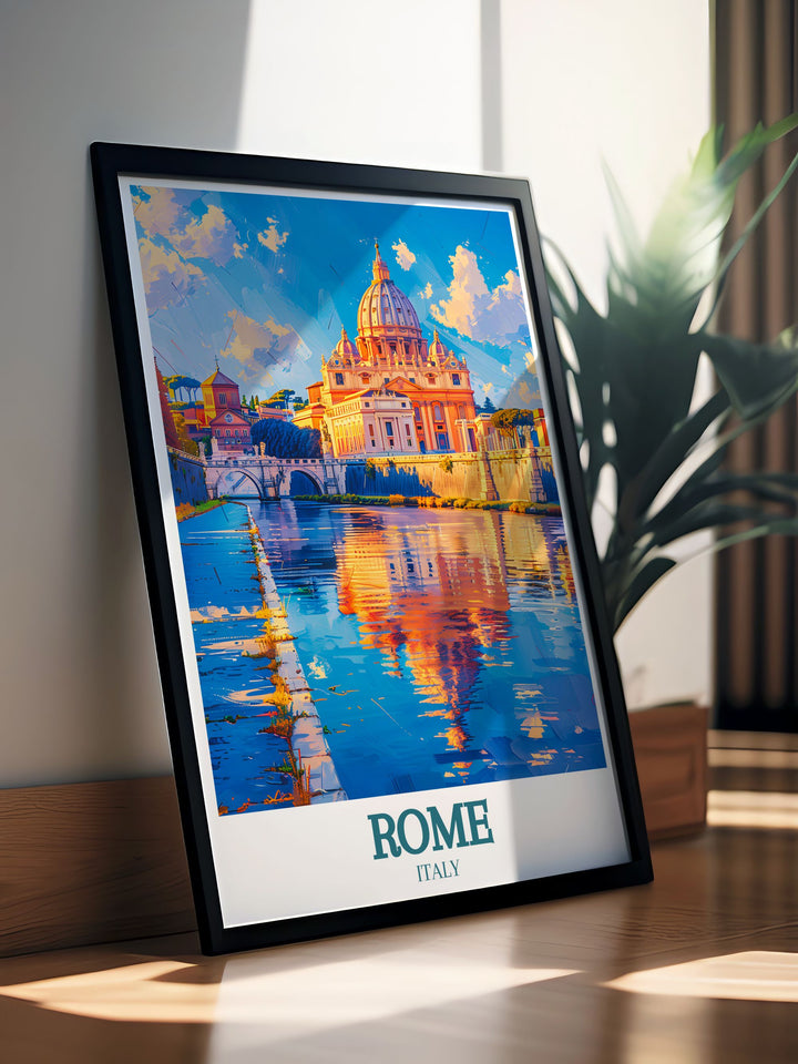 Intricate Rome city print highlighting St Basilica Vatican City in a stunning black and white design perfect for elegant home decor and unique gifts bringing the beauty of Rome into any space with a touch of class.