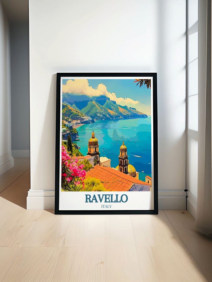 Photography of Villa Rufolo Amalfi coast capturing its historic beauty and lush gardens. This piece of Italian Travel Art brings a touch of Southern Italy into your home decor, perfect for those who love Coastal Wall Art and unique travel souvenirs