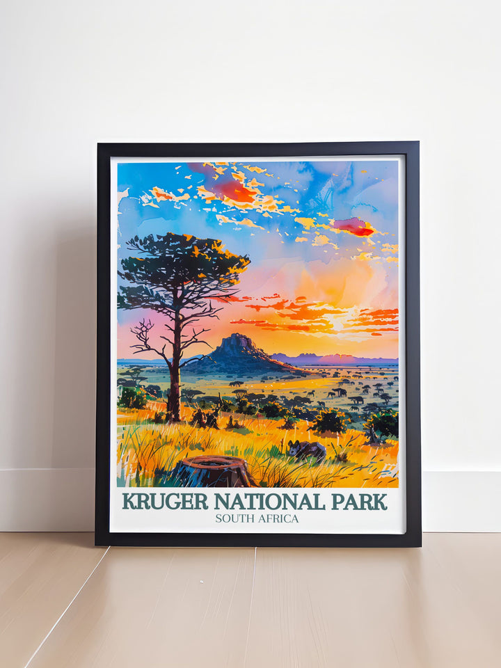 Highlighting the breathtaking beauty of the Drakensberg Mountains, this travel poster features dramatic peaks and lush valleys. Ideal for those who appreciate stunning landscapes and outdoor adventures.