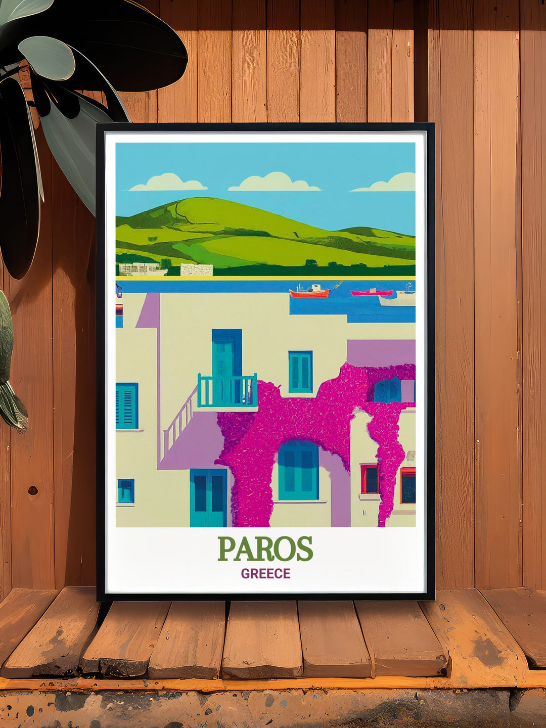 Bring the spirit of Paros into your home with this poster print of Parikia. The detailed artwork highlights the towns picturesque streets and vibrant harbor, offering a touch of the Cyclades serene beauty and cultural richness.