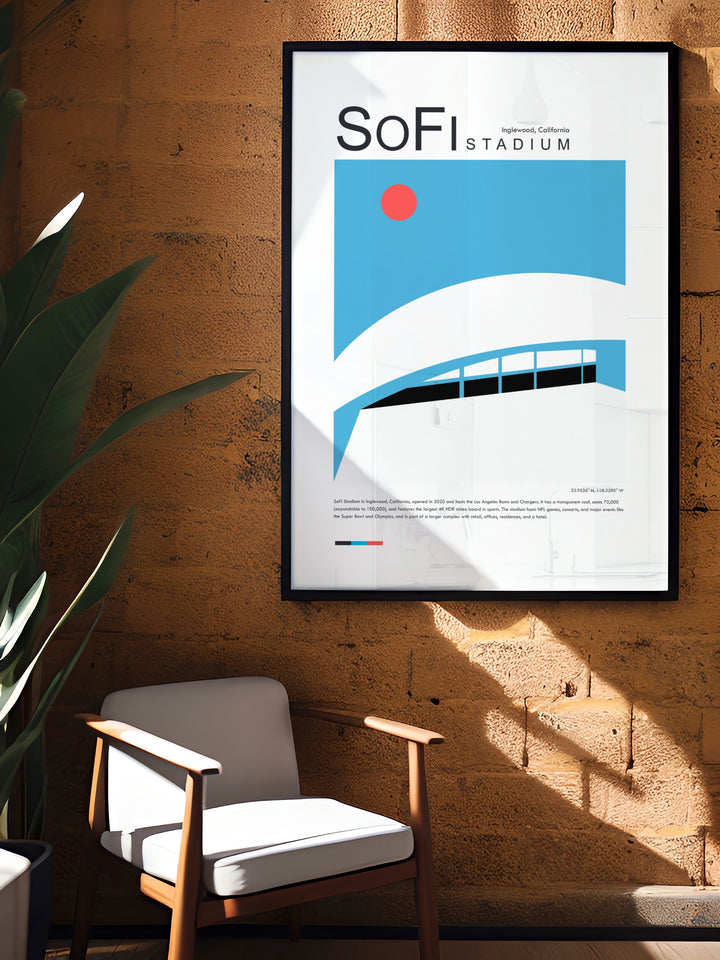 This exquisite SoFi Stadium Los Angeles poster is perfect for gifts for him or her offering a stylish way to display team pride and enhance any room with its sleek modern design