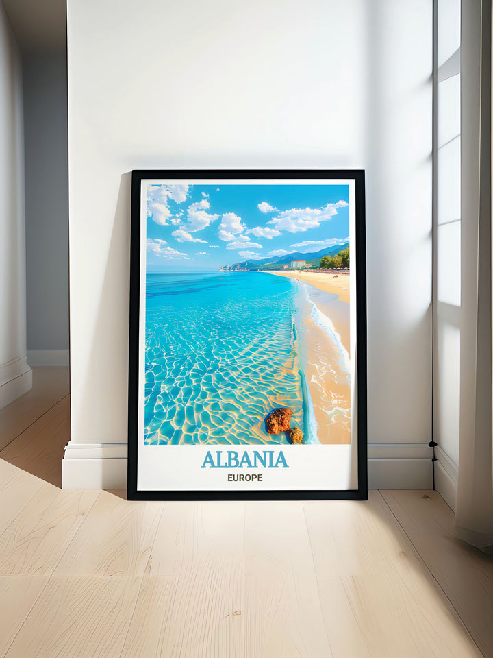 Dhermi Beach artwork showcasing the stunning seaside views and vibrant colors ideal for modern decor featuring clear details and elegant design perfect for enhancing your living space or giving as a special gift on any occasion