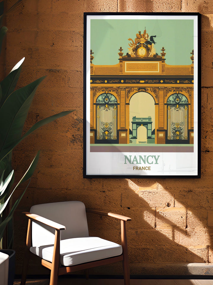 Place Stanislas art print capturing the detailed beauty of this iconic Nancy landmark. This poster brings a touch of French elegance to any space and is a thoughtful travel gift for those who love France.