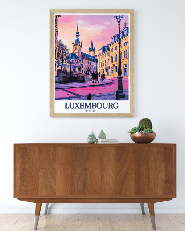 The Luxembourg Poster Print beautifully captures the elegance of the Grand Ducal Palace and the scenic charm of Southern Luxembourg. This travel print brings the citys rich history and architecture to life, making it a perfect addition to any home or office decor for art lovers and travelers alike.