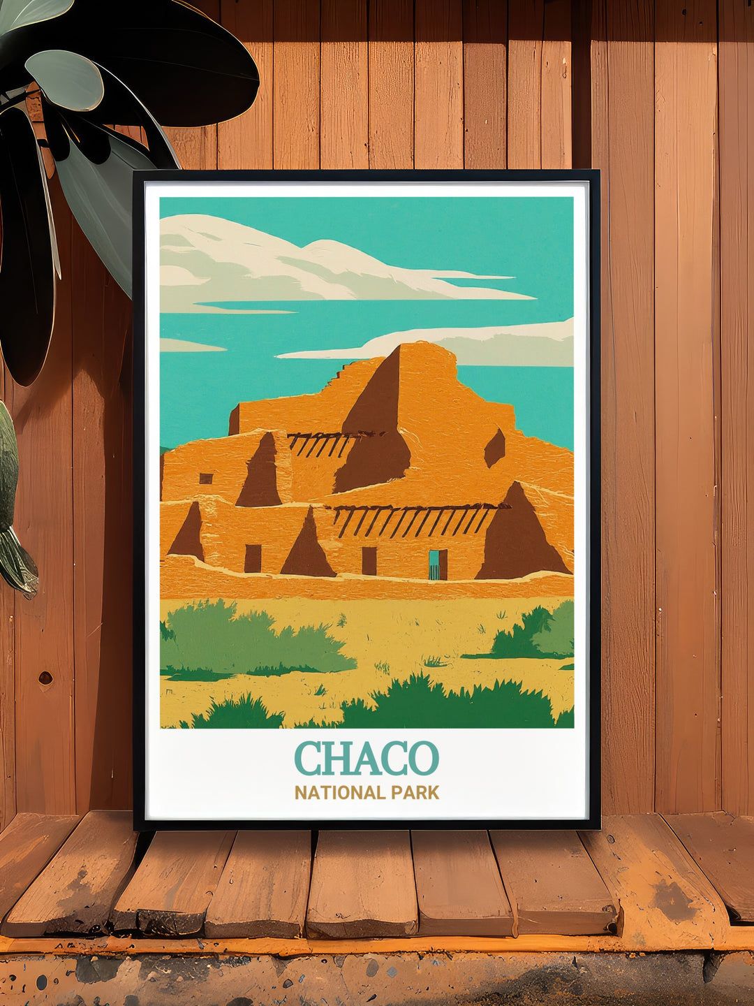 Artistic print of Pueblo Bonito, Chaco National Park, Argentina, highlighting the connection between history and nature. A stunning addition to any space that celebrates the beauty of Argentinas past.