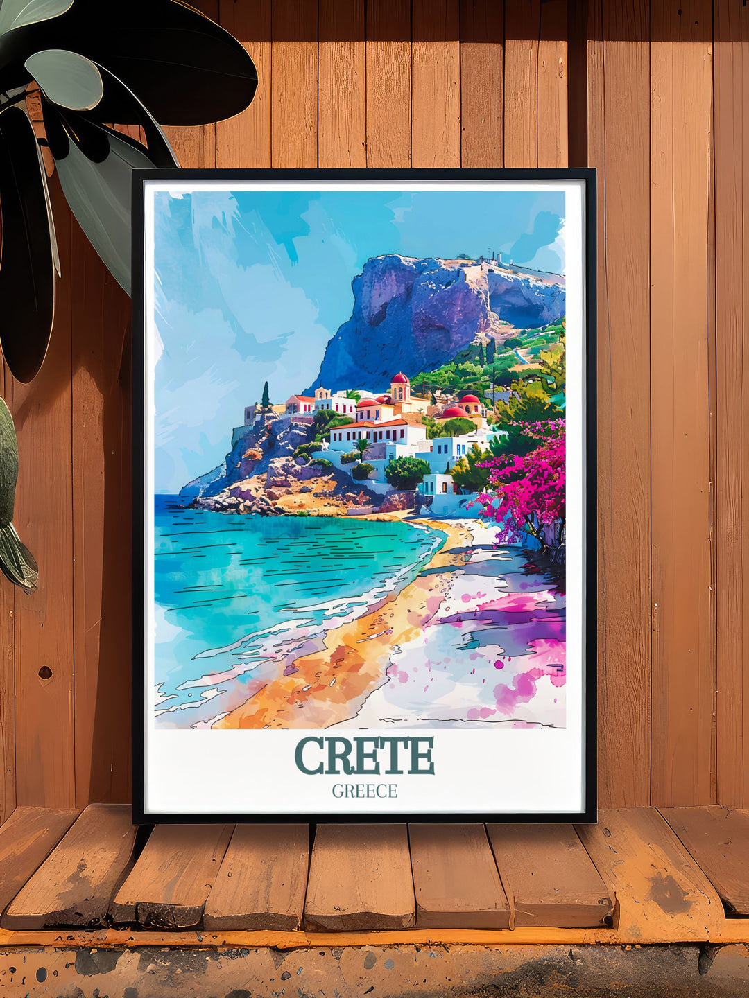 Capturing the serene beauty of Elafonissi Beach, this travel poster showcases the unique pink sands and clear lagoon. Perfect for home decor, this art print celebrates one of Cretes most picturesque destinations, making it an ideal gift for travelers and nature lovers.