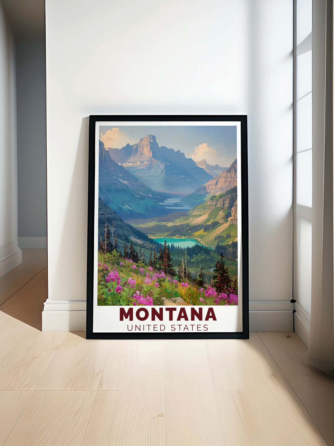 Glacier National Park Wall Art brings the majesty of Montanas wilderness into your home, with a stunning illustration of the parks towering peaks and serene waters. This framed art is ideal for nature lovers and travelers who want to bring a piece of Glacier into their space.