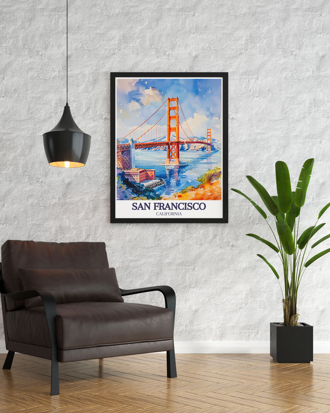 Capture the allure of the Bay Area with this Golden Gate Travel Print. The bridges iconic red design and the peaceful waters below make for a stunning art piece, perfect for adding a touch of Californias beauty to your walls.