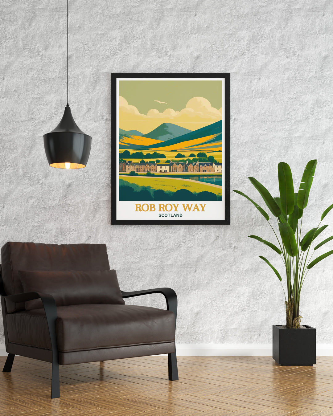 A vibrant wall art piece celebrating the scenic Rob Roy Way trail, showcasing the natural beauty of Drymen and The Trossachs. This framed print is the ideal gift for outdoor enthusiasts and lovers of the Scottish Highlands.