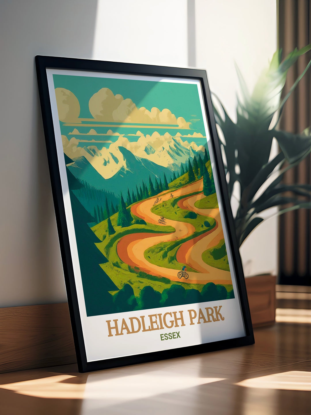 Hadleigh Park biking prints with scenic views of the Olympic Mountain Bike Course in Essex. Ideal for cycling enthusiasts and home decor. These prints capture the excitement and beauty of Hadleigh Park, making them a perfect addition to your art collection.