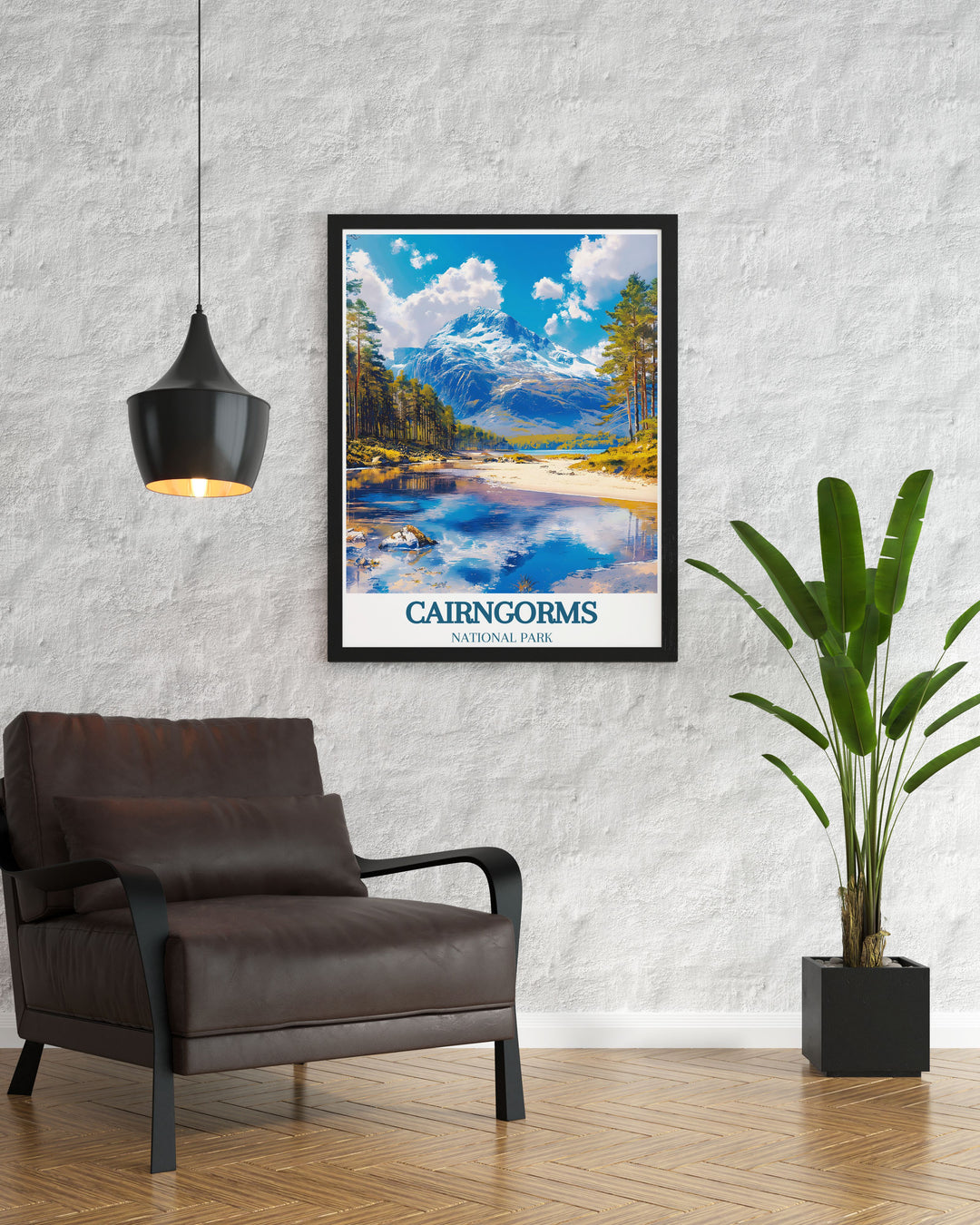 This poster showcases the enchanting landscapes of Cairngorms National Park and the spectacular views from Cairngorm Mountain, adding a unique touch of Scotlands historical and natural beauty to your living space.