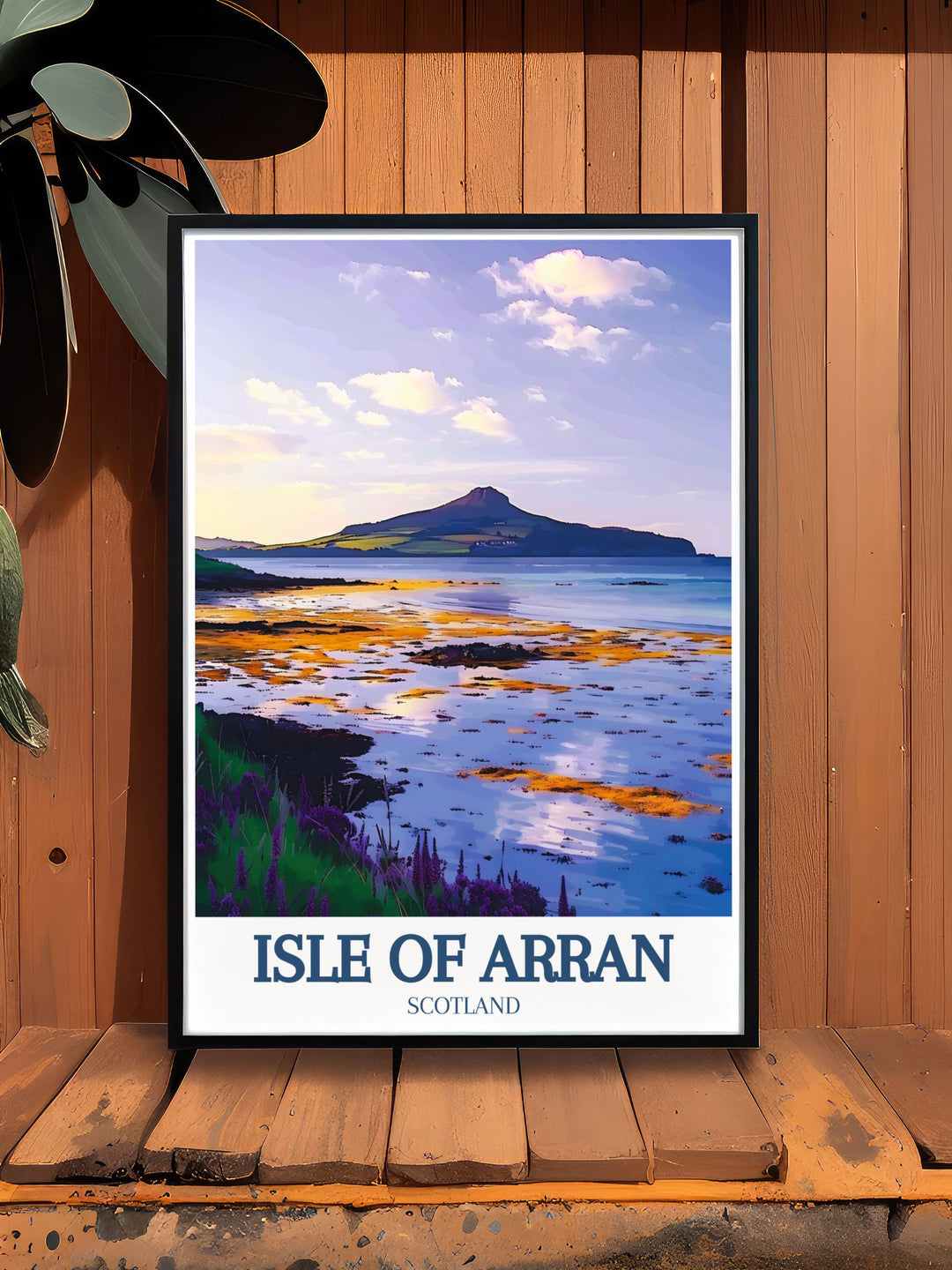 Custom print of Holy Isle, capturing its calming presence and lush greenery, ideal for creating a tranquil atmosphere.