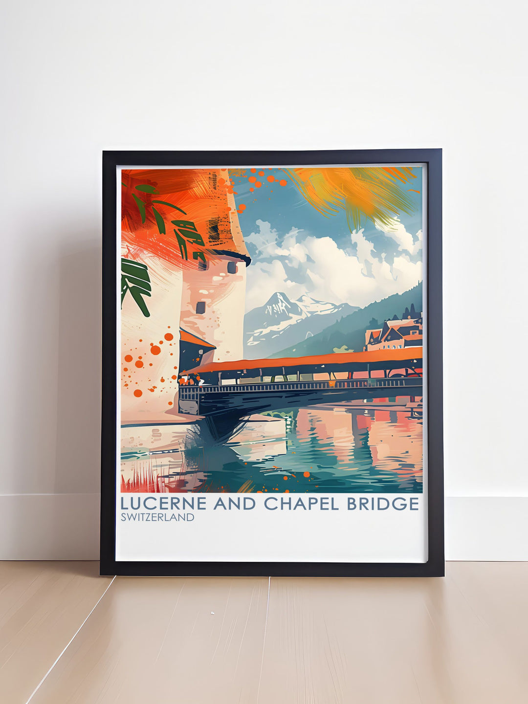 Framed Print of the awe inspiring Grindelwald Eiger Mountain adding elegance to any space combined with Lucerne and Chapel Bridge stunning prints for a touch of Swiss heritage and charm