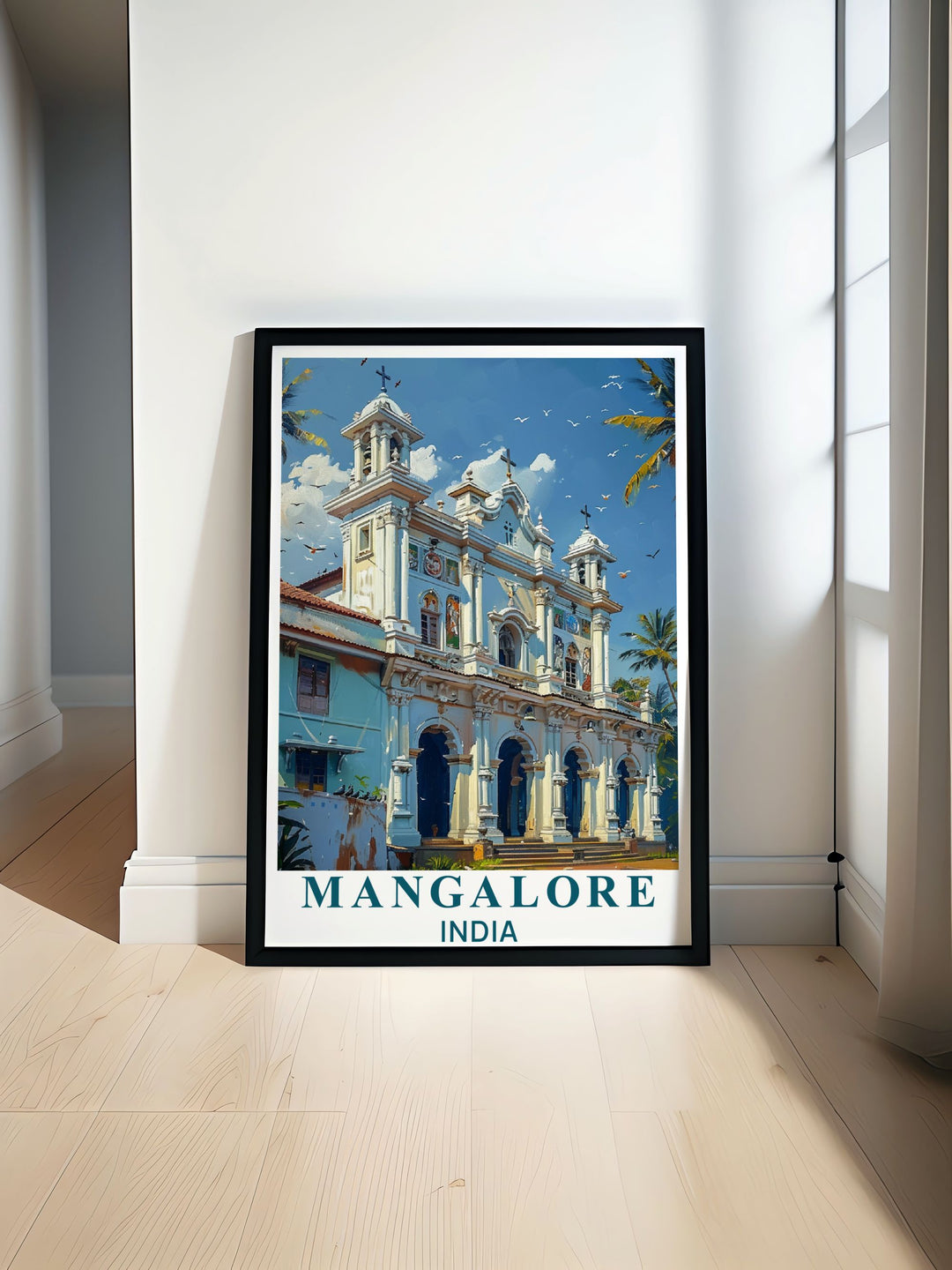 The picturesque St. Aloysius Chapel and the lively streets of Mangalore are depicted in this detailed travel poster, ideal for bringing a piece of Karnatakas coastal and cultural richness into your home.