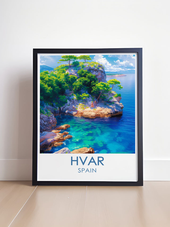 Canvas art featuring the serene beauty of the Pakleni Islands, with their crystal clear waters and lush landscapes. Perfect for nature lovers, this print captures the tranquil and idyllic escape offered by these Croatian islets.
