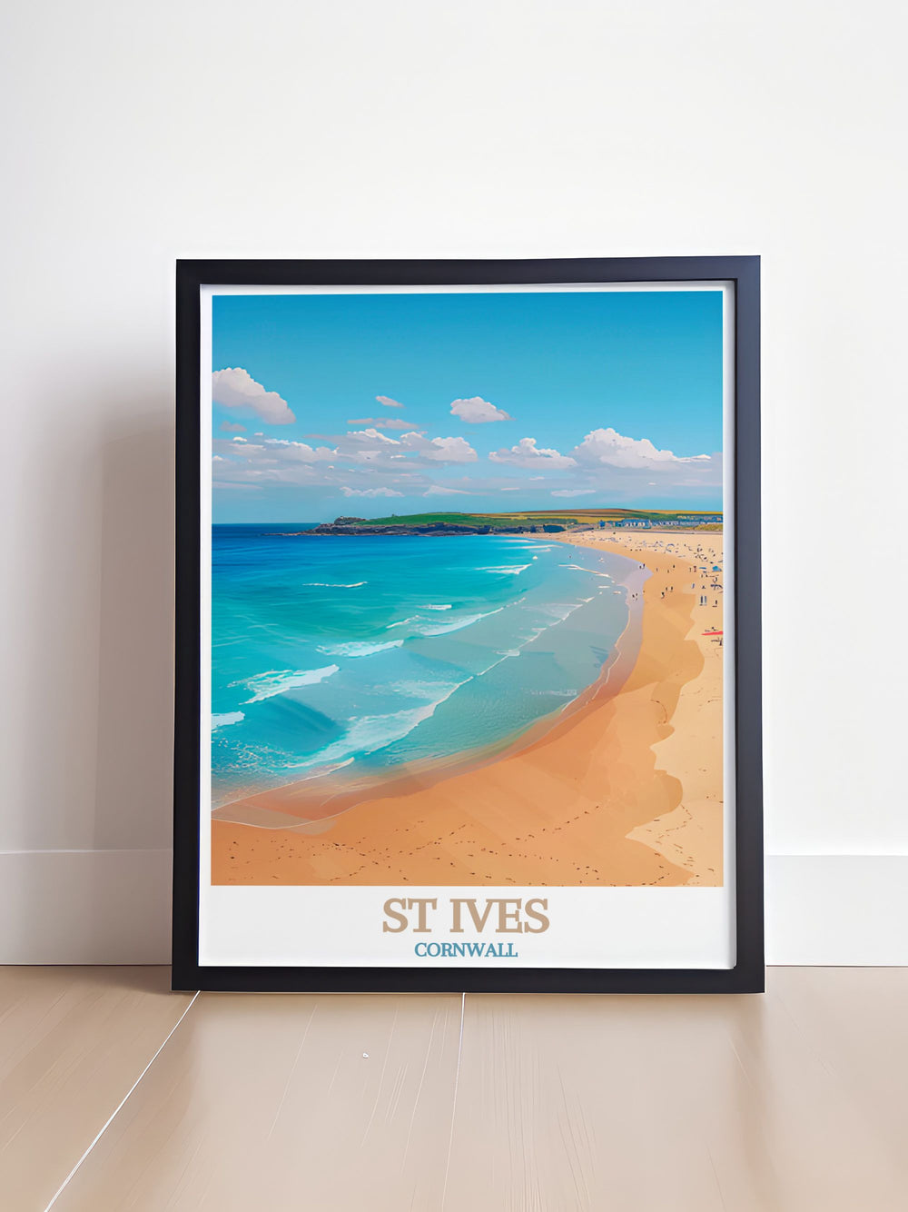 Experience the breathtaking landscapes and historic significance of Porthmeor Beach in St Ives with this detailed poster, capturing the essence of Cornwalls coastal town.