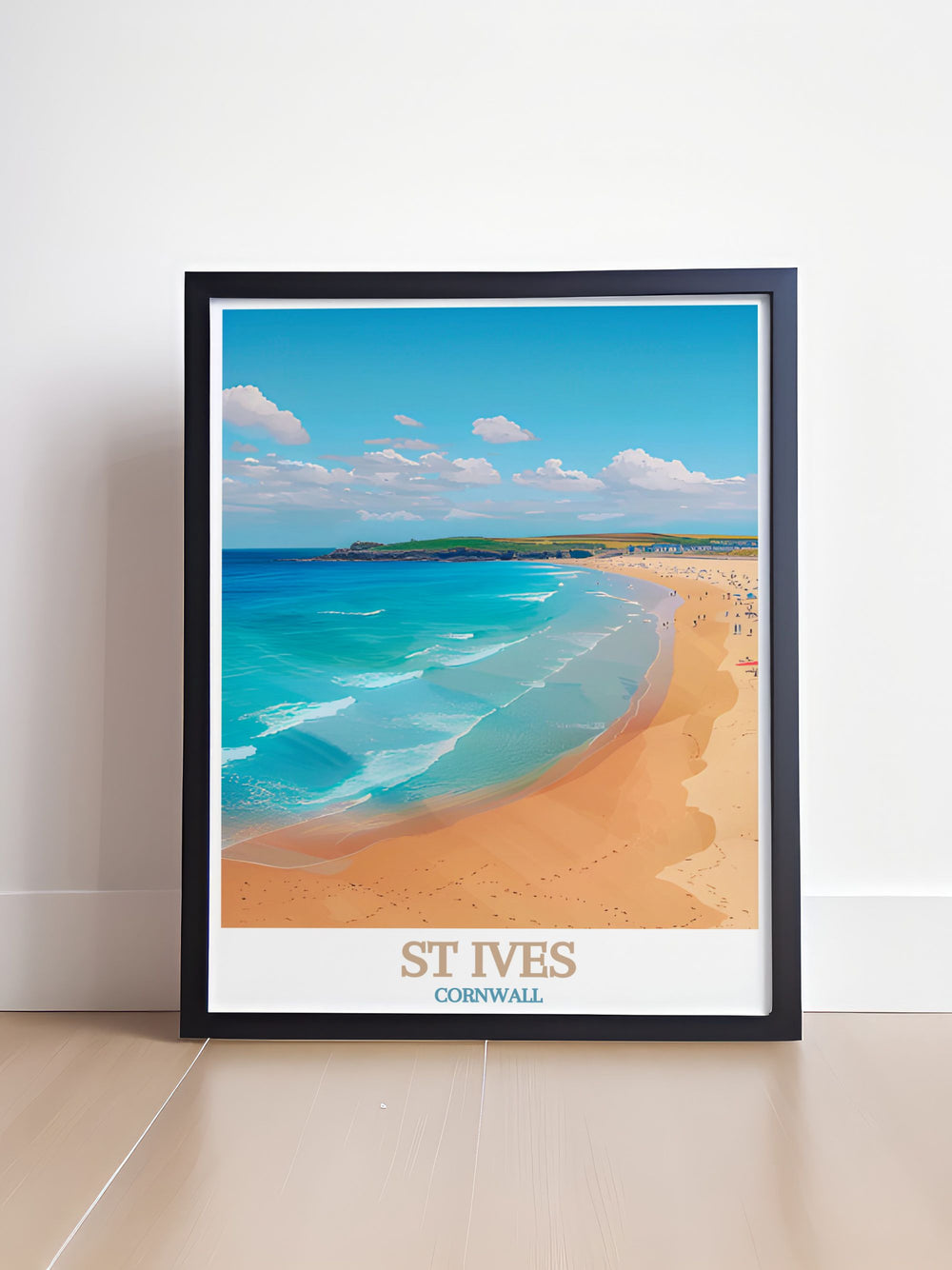 Bring the serene beauty of Cornwall into your home with this St Ives Poster featuring the iconic Porthmeor Beach. Perfect for coastal décor, this art print captures the laid back lifestyle and stunning views of St Ives, making it a thoughtful gift or décor piece for beach lovers.