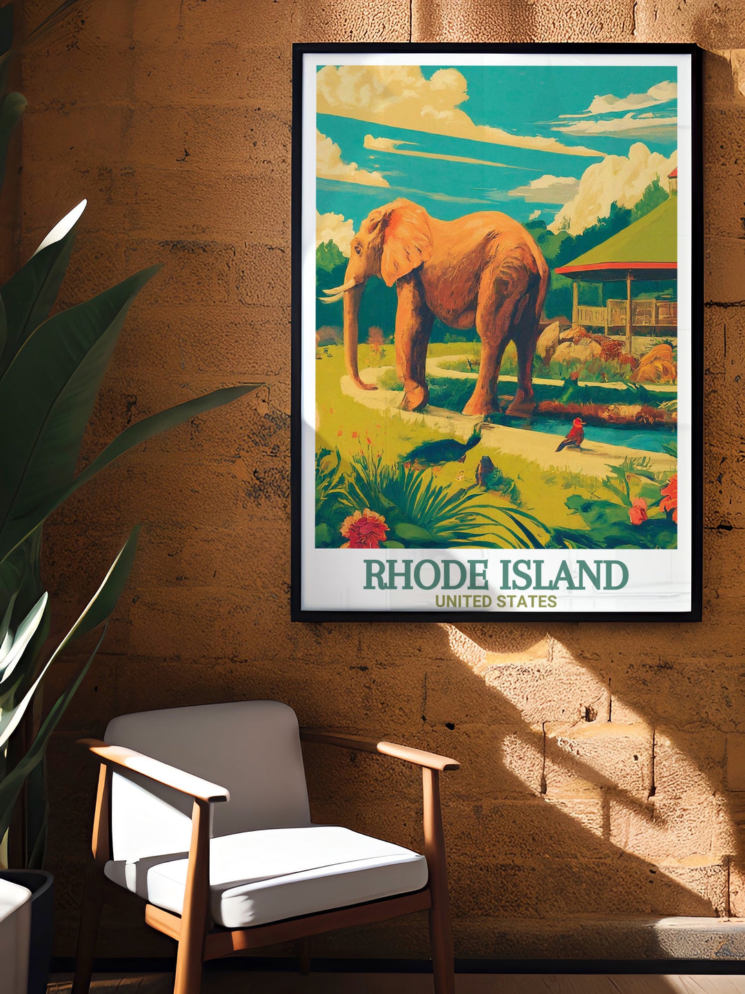 This travel print of Rhode Islands Roger Williams Park Zoo showcases the unique wildlife and landscape of one of the states most beloved landmarks. Ideal for art lovers, this piece adds a serene, nature inspired touch to any space. A must have for those who love Rhode Island and its historic treasures.