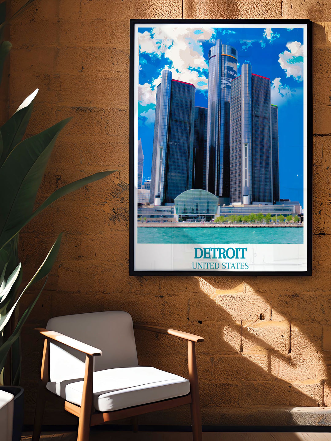 Modern wall decor showcasing the picturesque landscapes of The Renaissance Center, perfect for bringing a sense of urban charm and history into your home.
