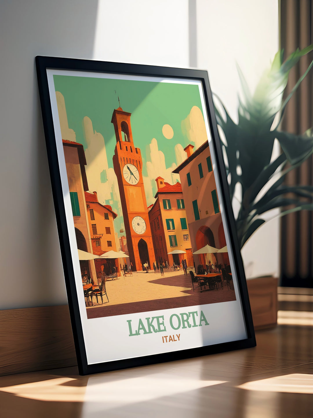 Our Lake Orta travel poster celebrates the calm beauty of Italys most serene lake, paired with the vibrant energy of Piazza Motta. Perfect for any room, this print adds a sense of peace and elegance to your home while evoking the charm of Italian village life.