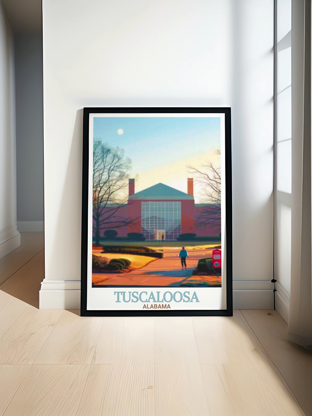 Alabama poster featuring the vibrant Tuscaloosa skyline and Paul W. Bryant Museum perfect for Tuscaloosa decor and gifts bringing the citys charm and energy into any home or office with stunning Tuscaloosa wall art and modern prints