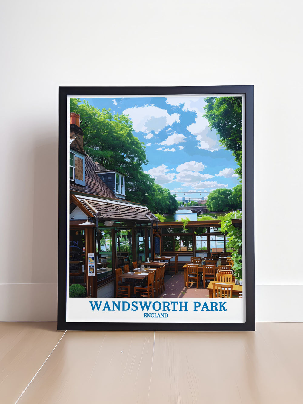 The peaceful vistas of Wandsworth Park, captured in this vintage style poster, evoke the charm and serenity of Londons historic green spaces. Ideal for history buffs and art lovers who appreciate the timeless elegance of the citys parks, this artwork brings a piece of Londons past into modern decor, blending old and new beautifully.