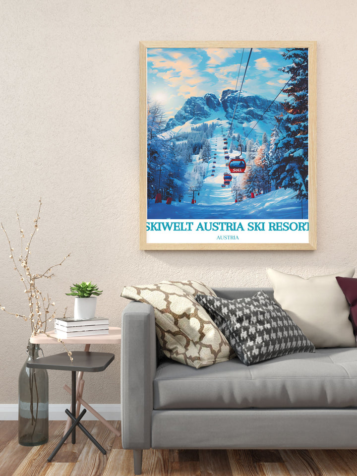 The Soll Framed Prints add elegance and style to your space with the SkiWelt Austria Ski Resort Travel Print. Perfect for both modern and traditional interiors this skiing print captures the serene beauty of the Alps creating a cozy and inspiring atmosphere.