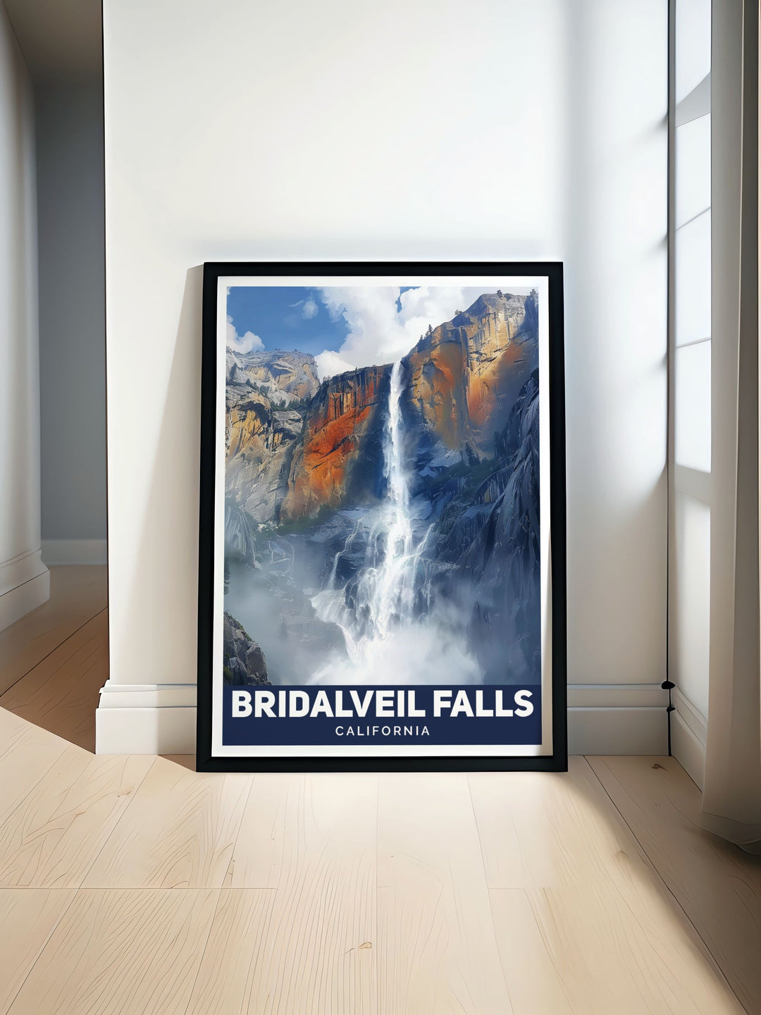 Closeup of Bridalveil Falls in Yosemite National Park captured in a beautiful California art print perfect for nature lovers and travel enthusiasts looking to add a touch of California decor to their home or office space. A stunning addition to any art collection or gift list.