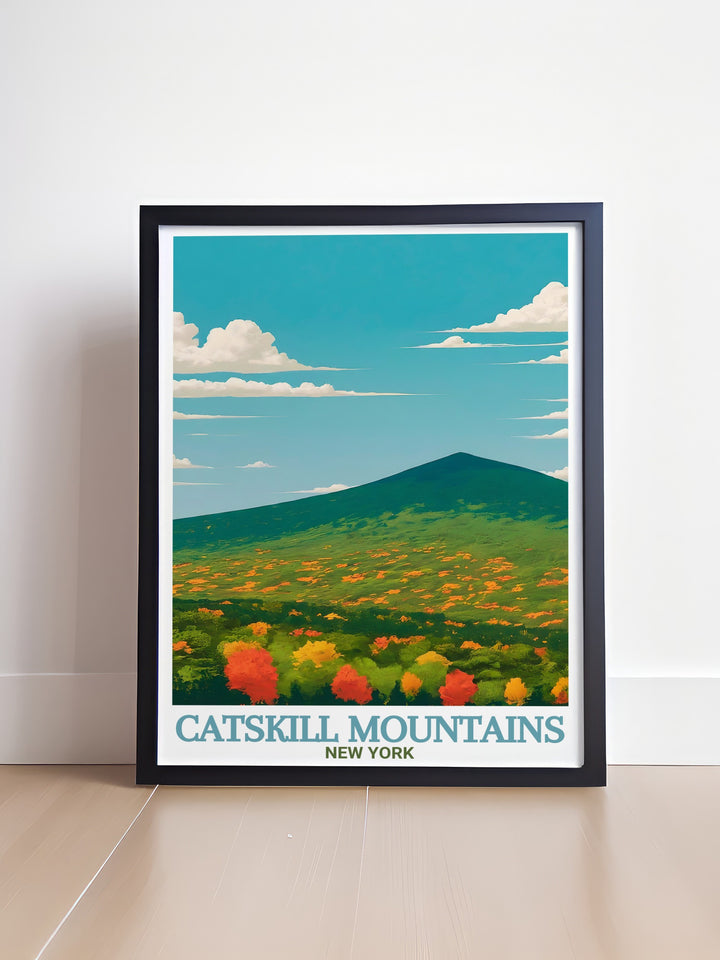 Hunter Mountain stunning prints are the perfect choice for New York wall art lovers. The Catskill Mountains travel poster brings the essence of nature into any room, offering a peaceful and captivating piece of home decor for all spaces.