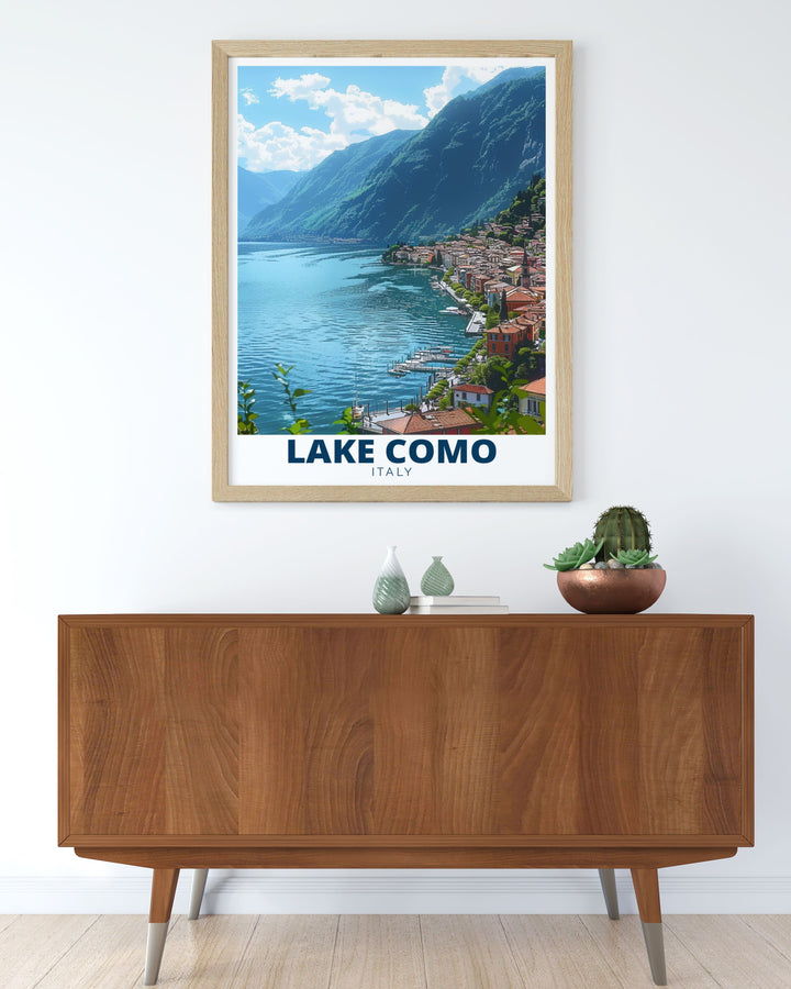 Beautiful Lake Como Poster with charming Menaggio village adding a touch of Italy to your wall decor and Christmas gifts