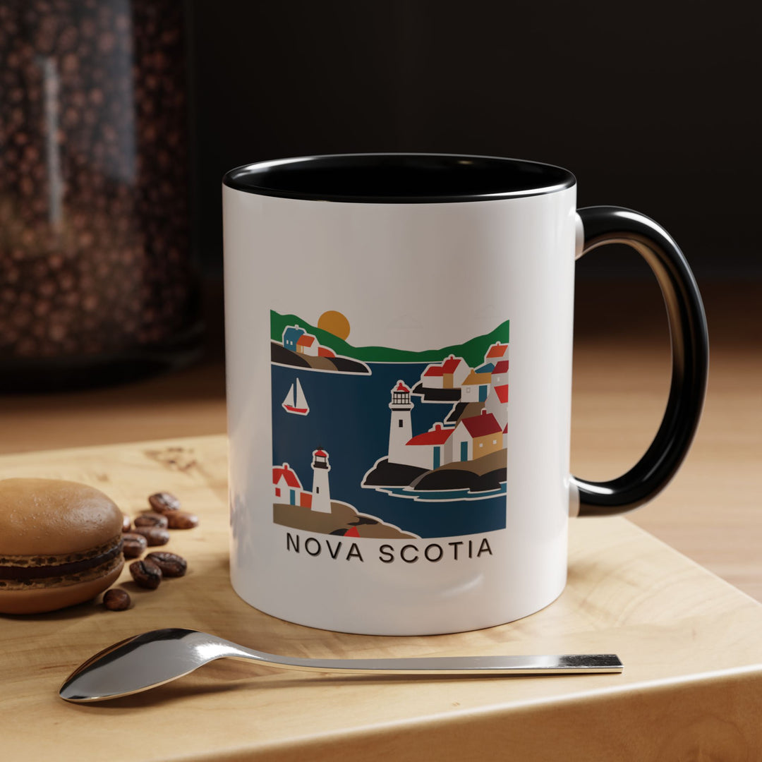 A colorful Nova Scotia Canada mug featuring the province’s picturesque coastline. Ideal for those who appreciate Canada’s maritime beauty, it’s durable and dishwasher-safe, making it a perfect addition to your mug collection or a thoughtful gift for loved ones.