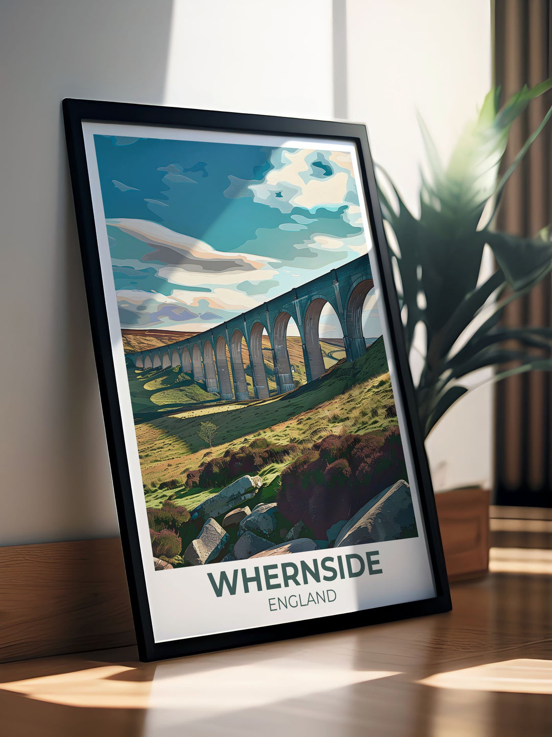Modern wall decor featuring Whernside, Yorkshire. This print highlights the peaks stunning views and tranquil atmosphere, ideal for adding a contemporary touch of natural elegance to your living space.