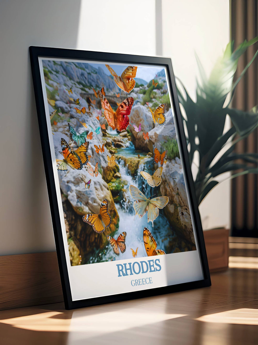 Valley of the Butterflies Petaloudes Modern Decor highlights the breathtaking beauty of Rhodes Greece. This artwork is ideal for adding a touch of elegance to any room and makes a thoughtful gift for those who appreciate fine art and nature.