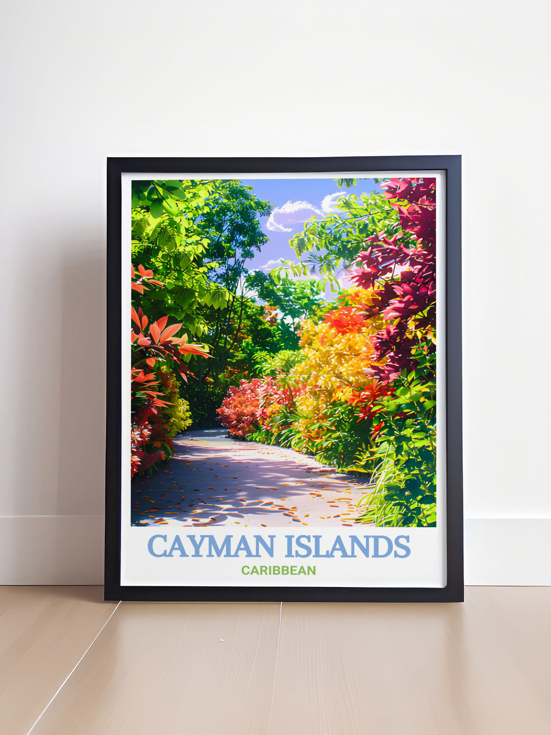 Cayman Islands art print of Queen Elizabeth II Botanic Park highlighting the serene landscapes of the Caribbean available as a digital download and personalized gift ideal for travel enthusiasts and lovers of elegant wall decor