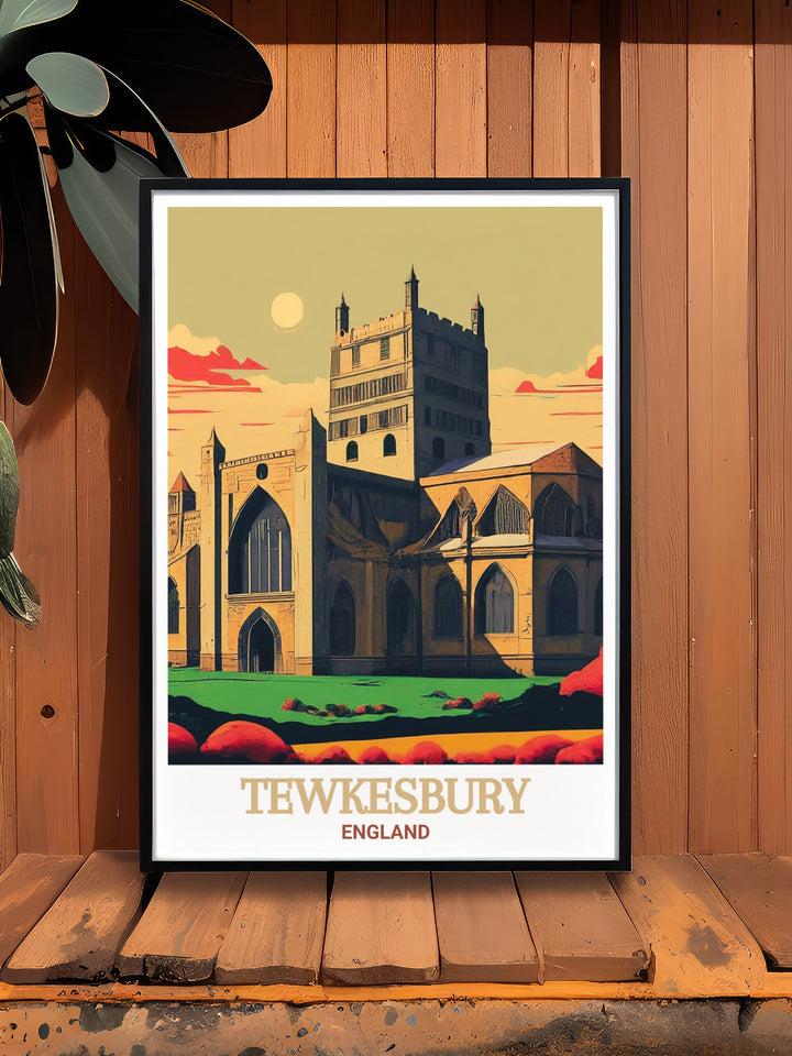 Tewkesbury Abbey artwork capturing the grandeur of Tewkesbury Abbey in a sophisticated modern print perfect for Uk wall art and as a unique gift for lovers of England and its history