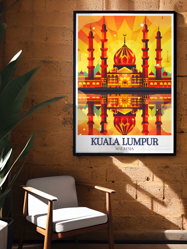 Kuala Lumpur gift idea featuring Sultan Salahuddin Abdul Aziz Mosque in Shah Alam. This Malaysia print is a beautiful memento celebrating the architectural beauty of Kuala Lumpur.