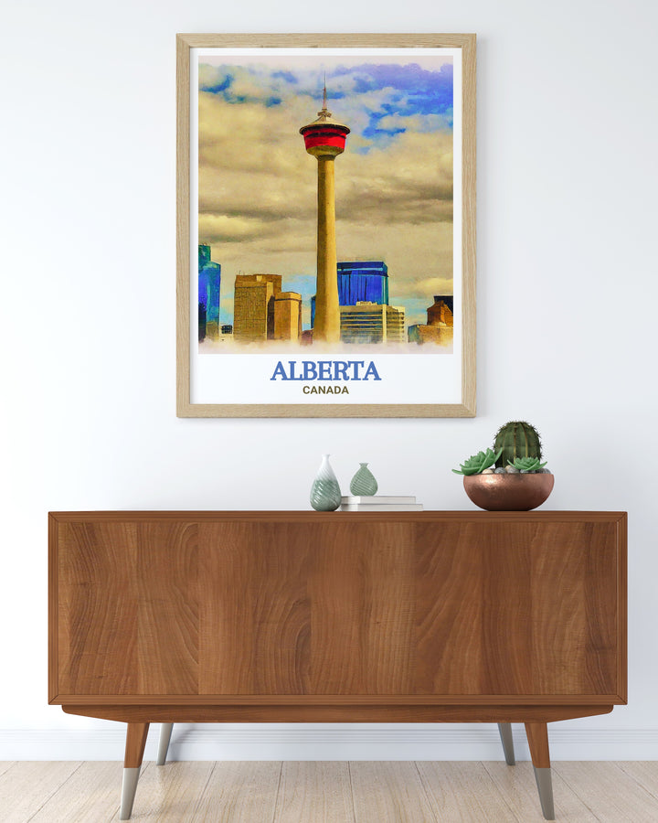 Calgary Tower wall art featuring the stunning views and sleek design of Alberta's renowned landmark. Ideal for enhancing your space with the beauty of urban architecture.