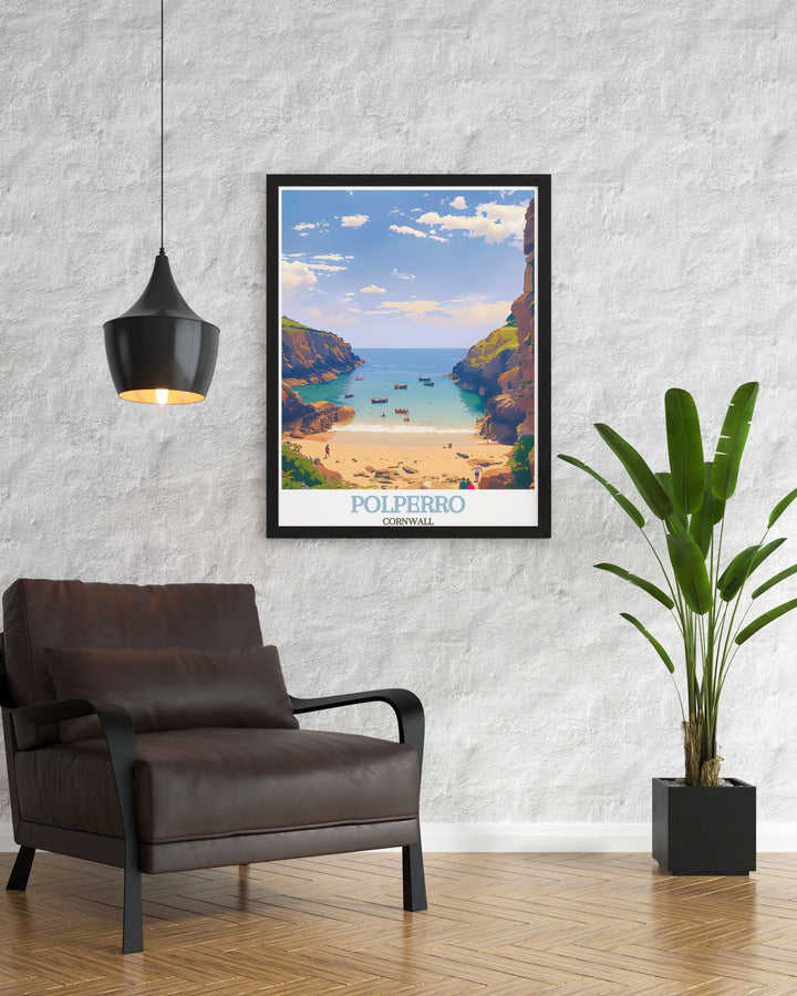 Elegant Polperro Beach modern prints capturing the serene landscapes of Polperro Cornwall ideal for bedroom and office wall art