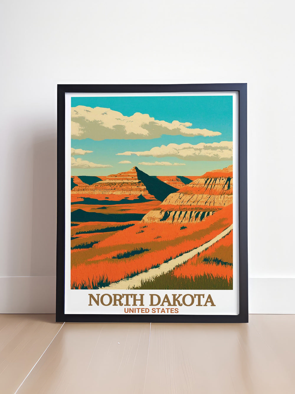 Maah Daah Hey Trail Wall Print offering a breathtaking view of North Dakotas rugged terrain. This print celebrates the wild beauty of the trail, making it an ideal gift for hikers, bikers, and explorers. Perfect for adding a touch of the great outdoors to any space.