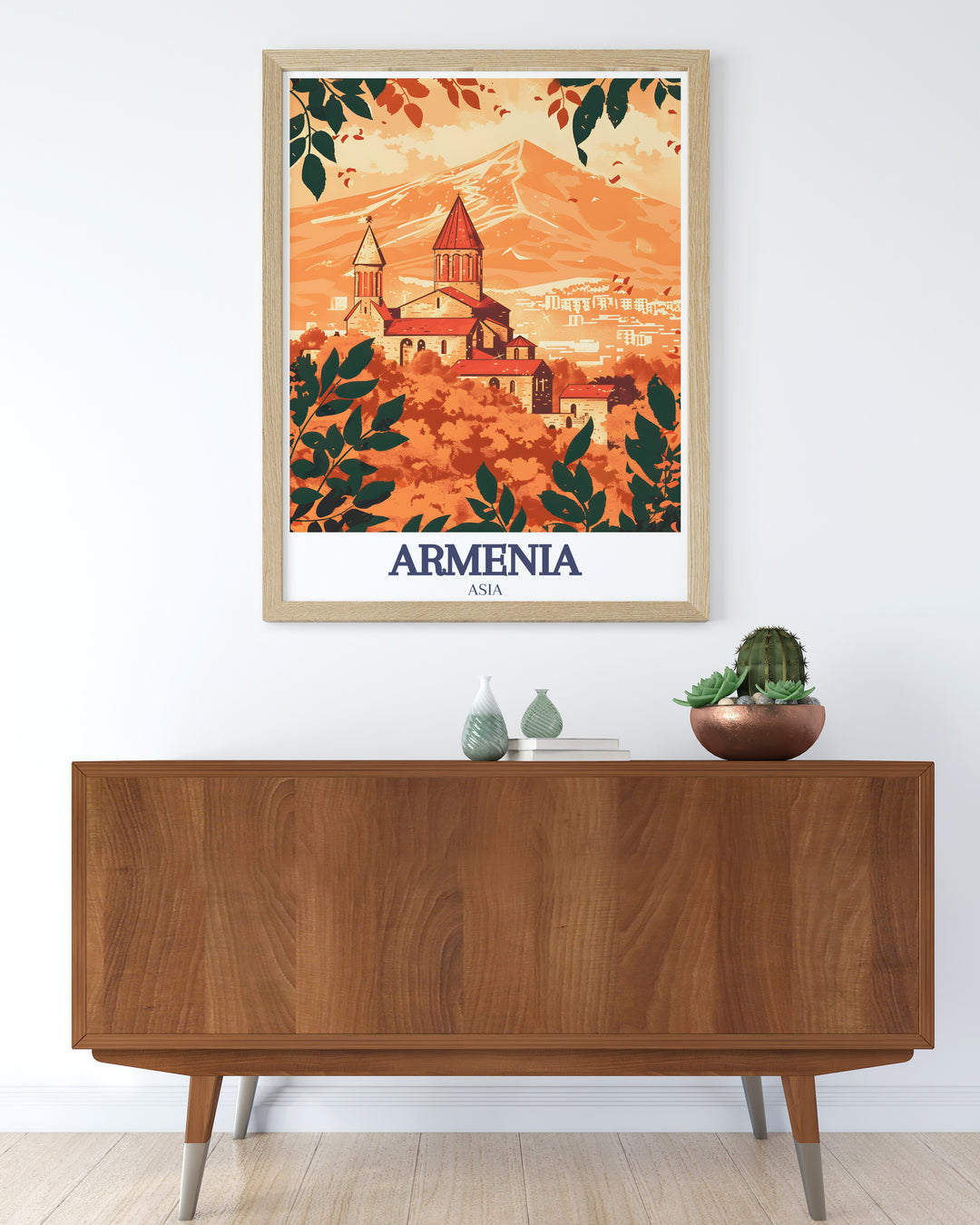 Armenia skyline poster highlights the beauty of the Ararat Plain and Khor Virap Monastery, offering a striking view of one of Armenias most significant landscapes. This travel print is perfect for adding a unique cultural piece to your home decor.